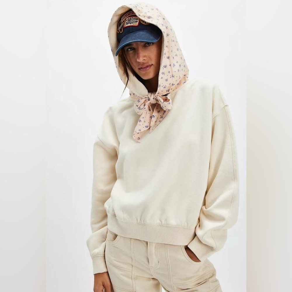 Free People Cream Hoodie with Patterned Hood